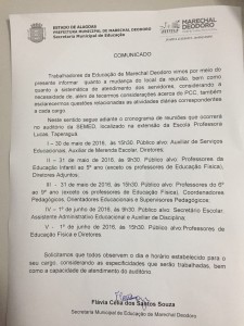 A Secretaria Municipal de Educação (Semed) convoca todos os servidores da pasta para tratar do Plano de Cargos Carreira (PCC) e demais assuntos de interesses dos trabalhadores.