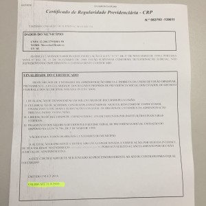 Certificado de Regularidade Previdenciária (CRP) comprovando a regularidade nas contas do Fapen. 